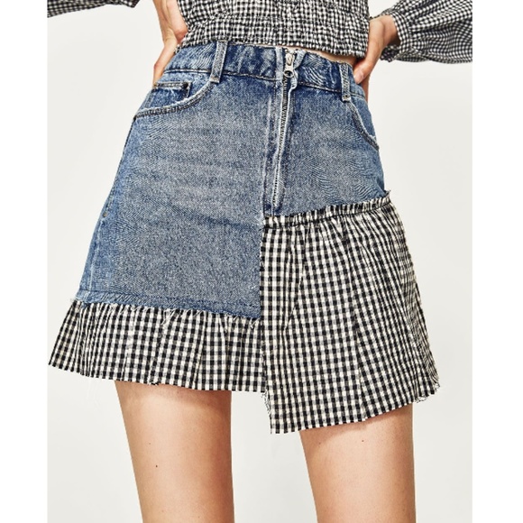 Zara Dresses & Skirts - {Zara} Checked Denim High Waisted Skirt
